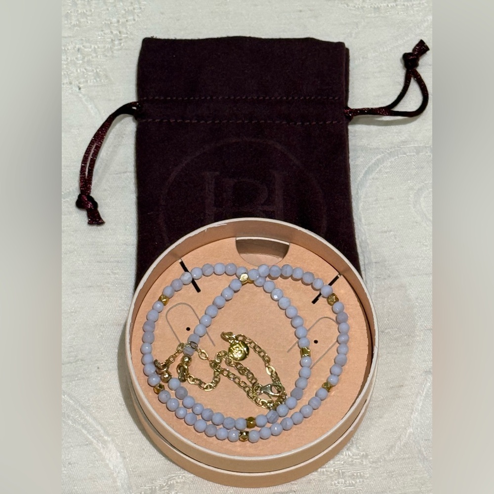 Hillberg & Berk Natural Faceted Blue Lace Agate Golden Necklace